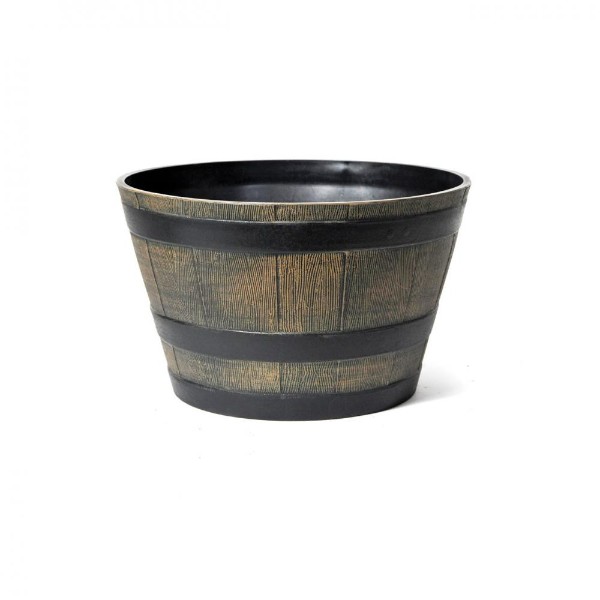 Wood Effect Resin Barrel Planter - 32cm