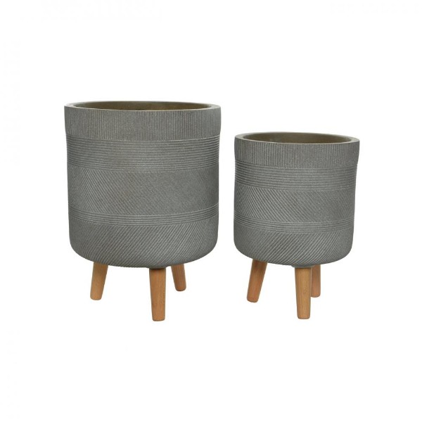 Textured Stripe Design Off-white Fibre Clay Planter