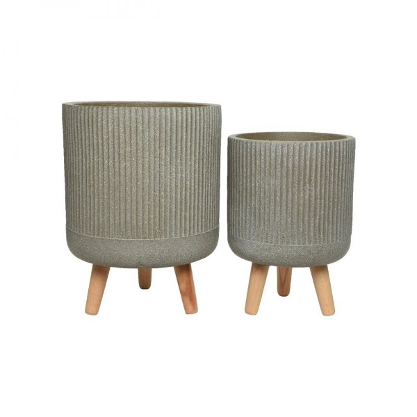 Textured Stripe Design Taupe Fibre Clay Planter