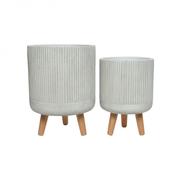 Textured Stripe Design Off-white Fibre Clay Planter