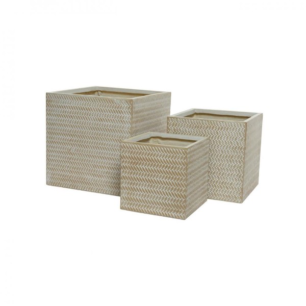 Alex Fibreclay Set Of 3 Square Planters - Soft Beige