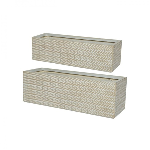 Alex Fibreclay Set Of 2 Rectangle Planters - Soft Beige
