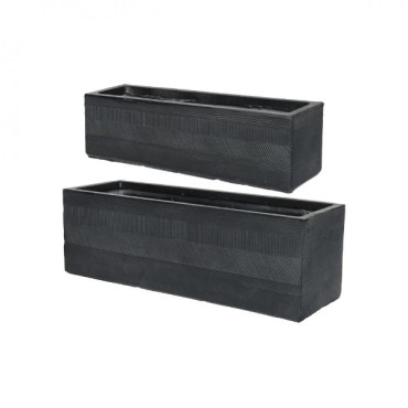 Liam Fibreclay Set Of 2 Rectangle Planters - Black