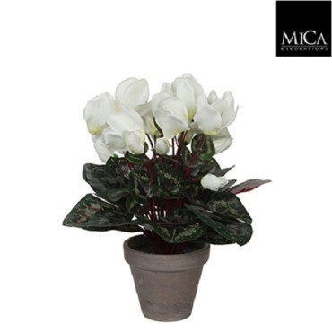 Cyclamen Artificial Plant In Grey Plant Pot - H30 X D30 Cm - White 947222