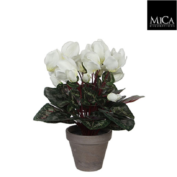 Cyclamen Artificial Plant In Grey Plant Pot - H30 X D30 Cm - White 947222