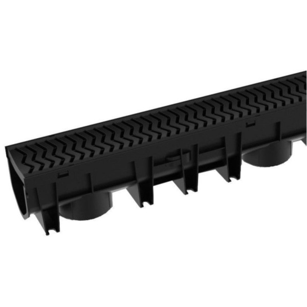 Polydrain Channel Drain with Black Plastic Grate 1m