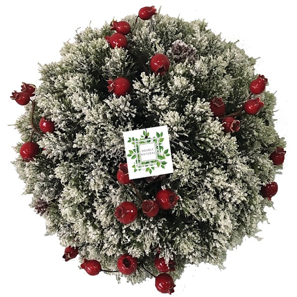 Classic Christmas Pine And Red Berry Snow Effect Topiary Ball 30 Lights Dev966389