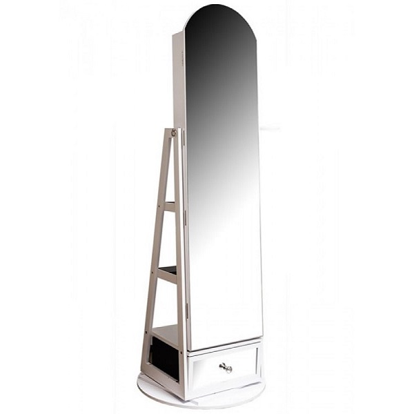 The Grange Collection White Rotating Mirrored Jewellery Cabinet 164x56cm Gf30