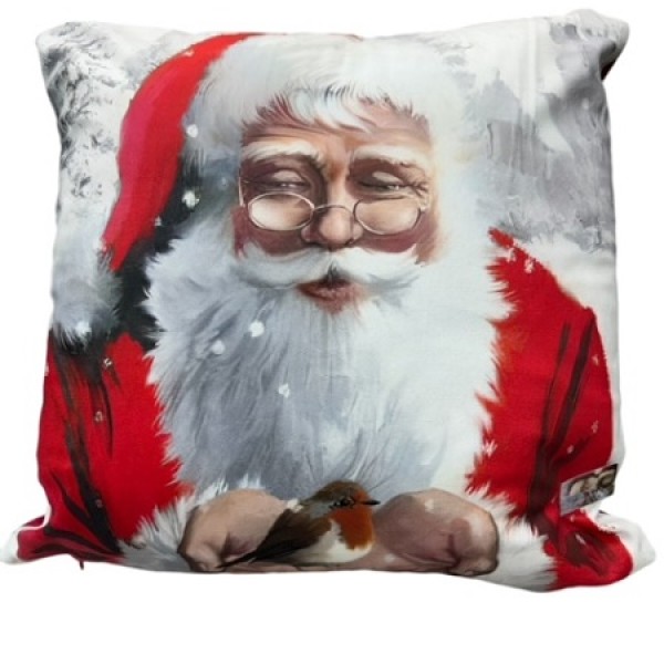 Santa With Robin In His Hand Cushion Cover Filled Jk88607