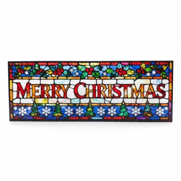 Premier 40cm x 15cm Battery Operated Merry Christmas Stained Glass LED Table Top