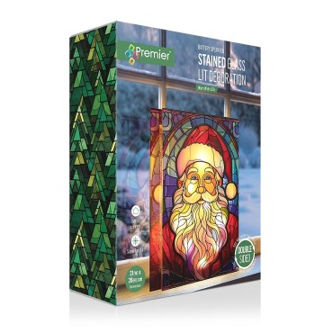 Premier 21cm x 28cm Battery Operated Santa Stained Glass LED Table Top