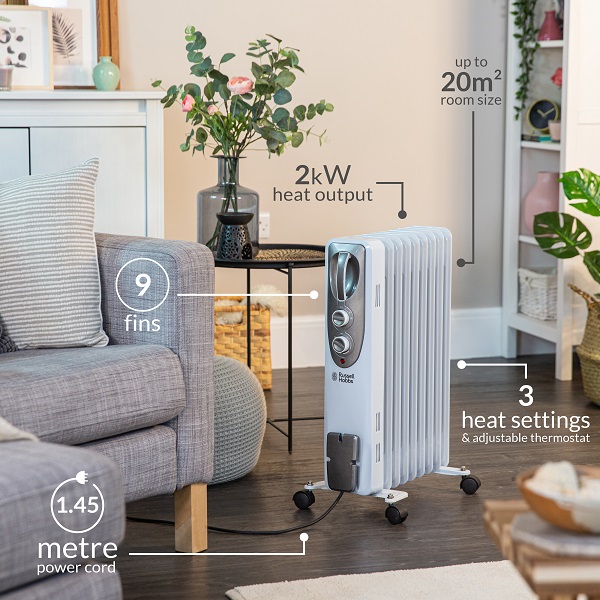 Russell Hobbs 9 Fin 2kw Oil Filled Radiator White  Rhofr5002