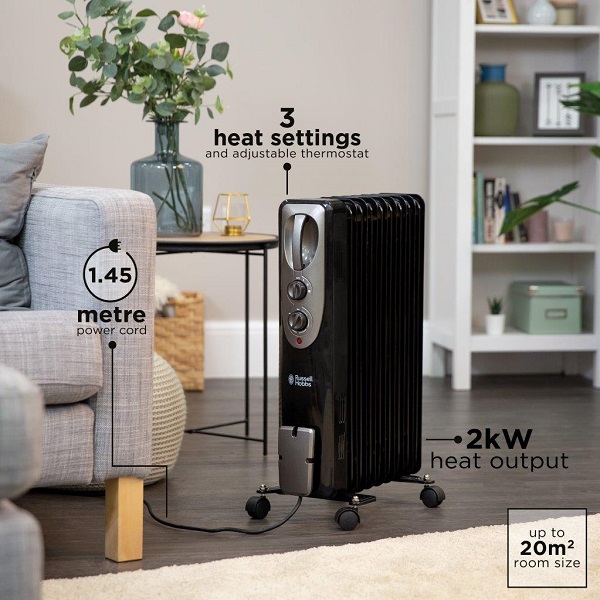 Russell Hobbs 9 Fin 2kw Oil Filled Radiator Black Rhofr5002b