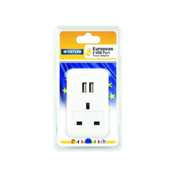 Status European Travel Adaptor White 2 X Usb Seuroplugusb