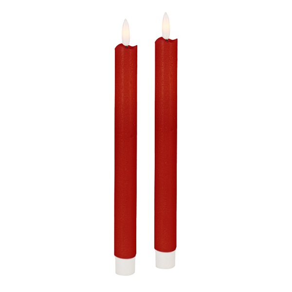 3d Flame Led Taper Candle Set Red 25cm