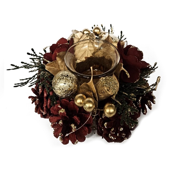 Tara Lane Centrepiece 1 Tealight Holder Red Cones/gold Tlf6535