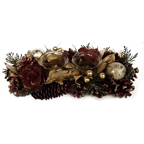 Tara Lane Centrepiece 2 Tealight Holder Red Cones/gold Tlf6536