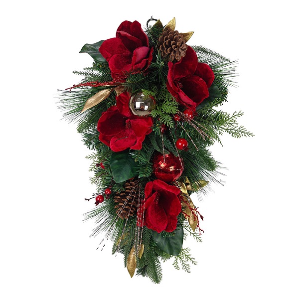 Teardrop Swag Deep Red Flowers & Baubles Tlf6543