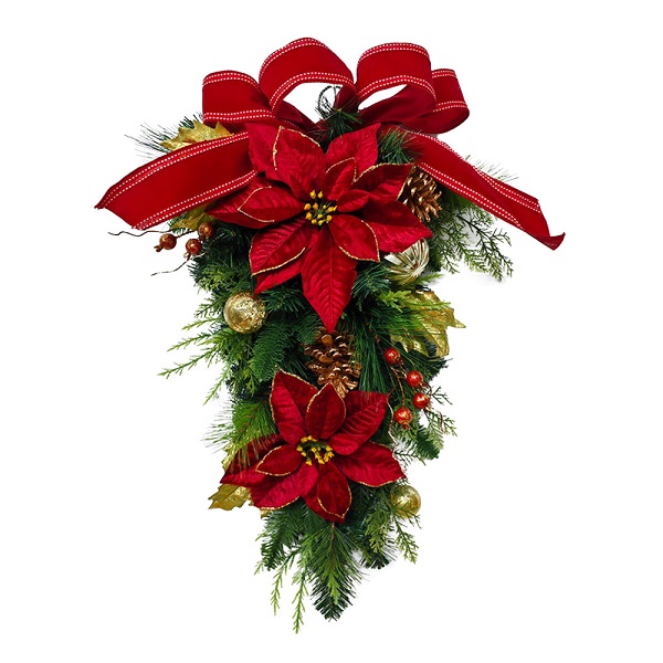Teardrop Swag Deep Red Poinsettia Flowers/baubles Tlf6551