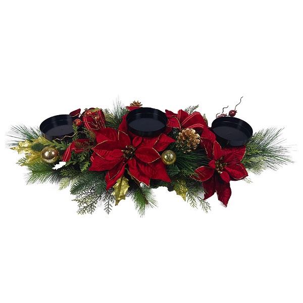 Pillar Candle Centrepiece Deep Red Poinsettia Flowers Tlf6553