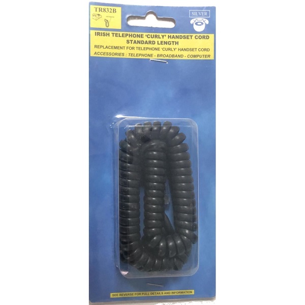 Silver Phone Handset Lead Curley Black Tr832b