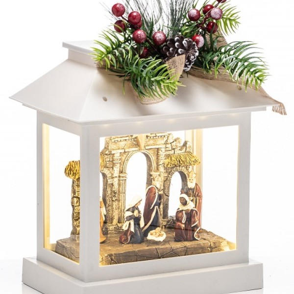 The Grange Collection Led White Christmas Lantern - Crib Scene 25x17.5x30cm Xm2