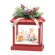 The Grange Collection Led Red Christmas Lantern - Girl & Reindeer 25x17.5x30cm Xm3