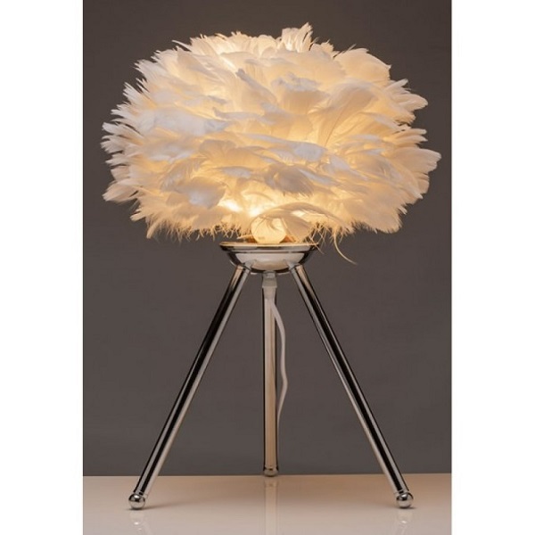 The Grange Collection Chrome Tripod Lamp With Cream Feather Shade 47x30cm Xt20