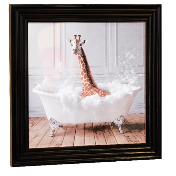 Stonewall Gallery Framed Picture Giraffe In The Bath 40x40x17cm Zh33