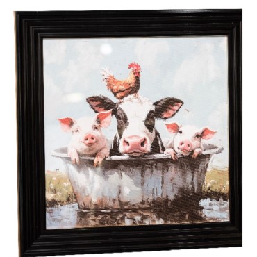 Stonewall Gallery Framed Picture Farmyard Animals In The Bath 40x40x17cm Zh34