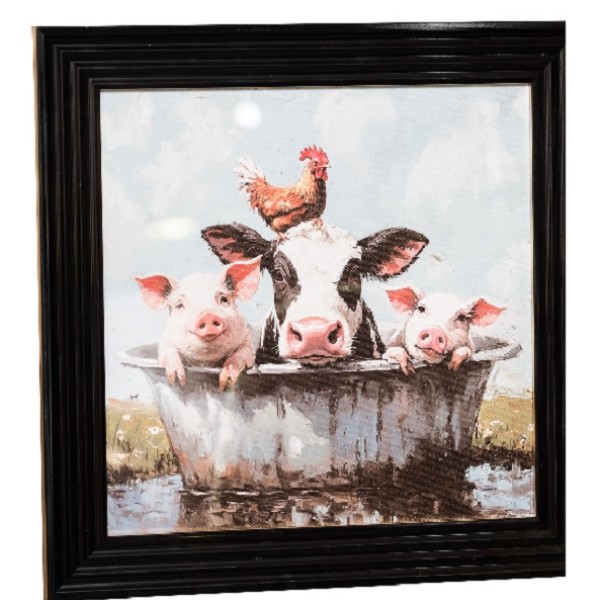 Stonewall Gallery Framed Picture Farmyard Animals In The Bath 40x40x17cm Zh34
