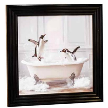Stonewall Gallery Framed Picture Penguins In The Bath 40x40x17cm Zh36