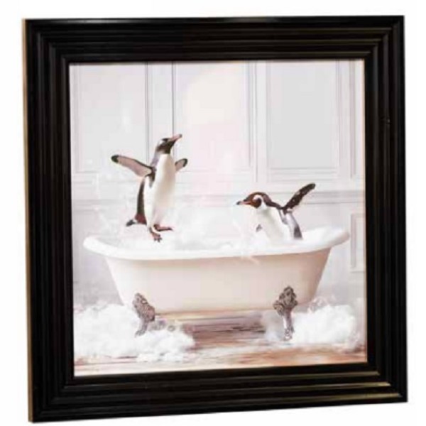 Stonewall Gallery Framed Picture Penguins In The Bath 40x40x17cm Zh36