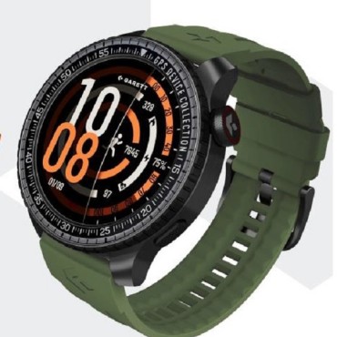 GARETT COMPASS GPS BLACK STEEL SMARTWATCH WITH GREEN SILICONE STRAP