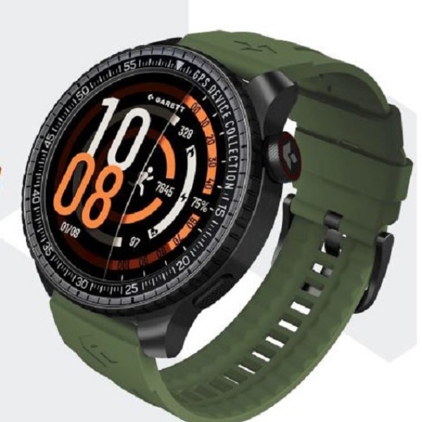 GARETT COMPASS GPS BLACK STEEL SMARTWATCH WITH GREEN SILICONE STRAP