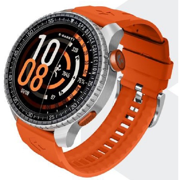 GARETT COMPASS GPS SILVER STEEL SMARTWATCH WITH ORANGE SILICONE STRAP