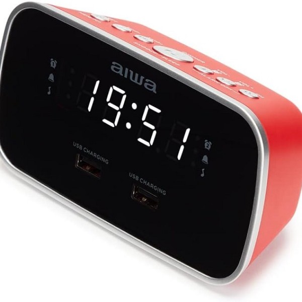 Aiwa Alarm Clock Radio Red Cru-19rd