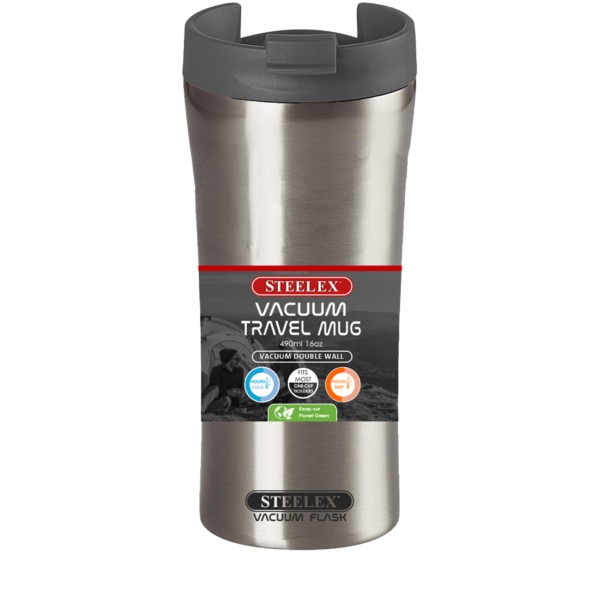 Steelex 470ml Stainless Steel Black Vacuum Travel Mug Fl9960b