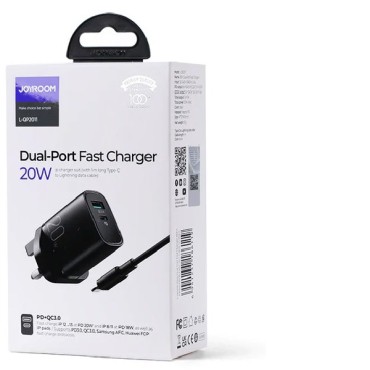 Joyroom Usb & Type C Charger 20w Fast Charging Includes Type C To Lightning Cable Hl-tcf05