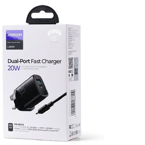 Joyroom Usb & Type C Charger 20w Fast Charging Includes Type C To Lightning Cable Hl-tcf05