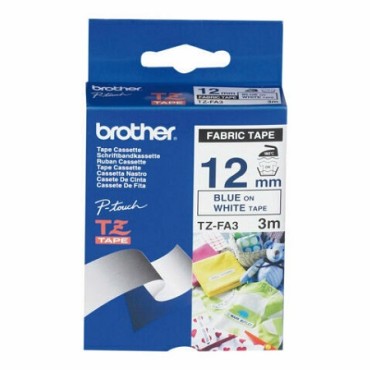 Brother P-touch Tze-fa3 12mm X 3m Blue On White Fabric Tape