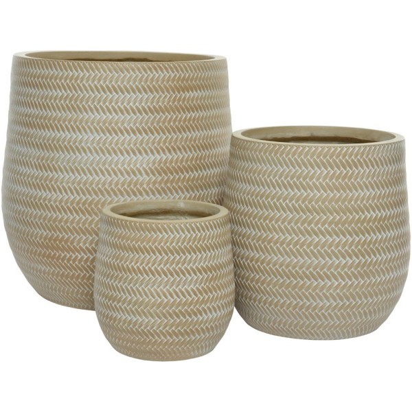 Alex Fibreclay Set Of 3 Round Planters - Soft Beig
