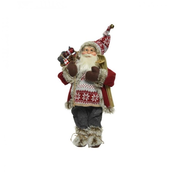 Plush Red Santa With Skis - 60cm