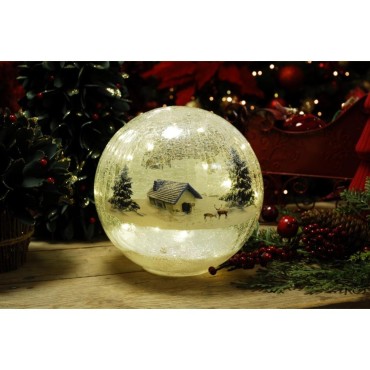 Led Lit Crackle Effect Forest Lodge Scene Ball - 2