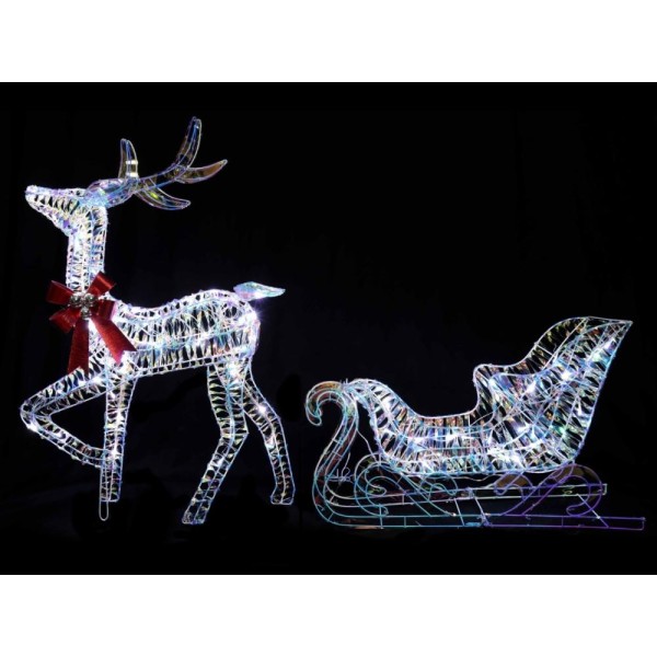 Led Iridiscent Reindeer & Sleigh - 85cm