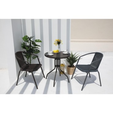 2 Seater Rattan Effect Balcony Set