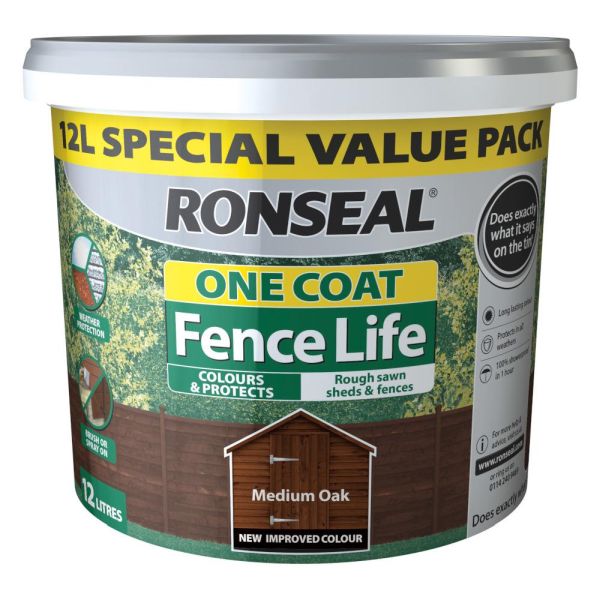 Ronseal One Coat Fence Life Medium Oak 12l