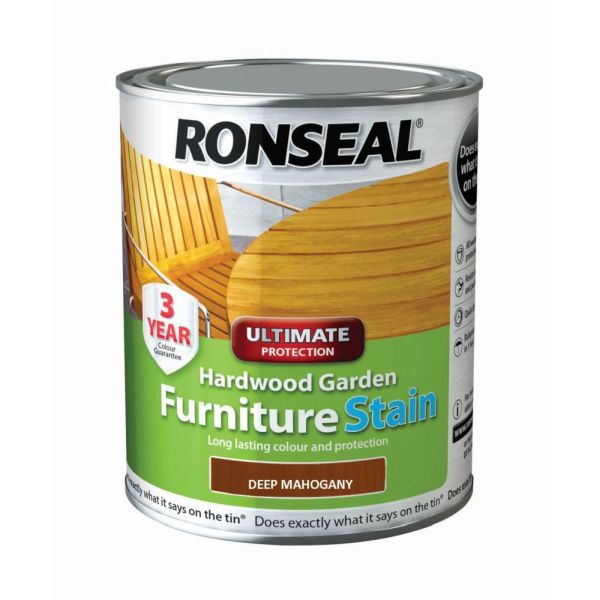 Ronseal Ultimate Protection Hardwood Garden Furniture Stain Deep Mahogany 750ml