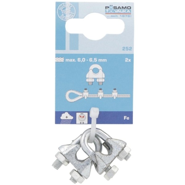 Posamo Wire Rope Clip 6.5mm Zinc Plated Pack 2